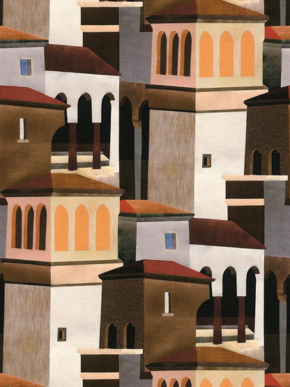Piazza Architectural wallpaper in terracotta – flat pattern