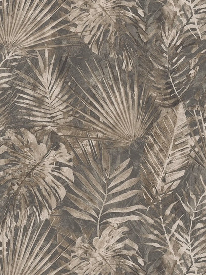 Forest Frame - Leaves Wallpaper - Anthracite