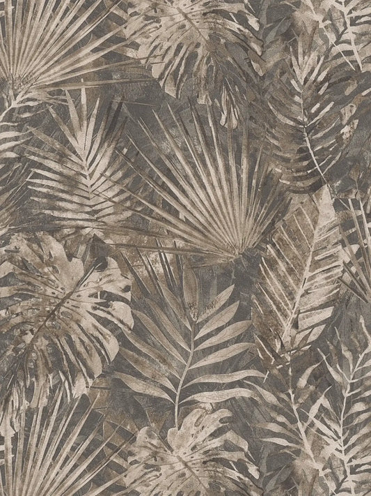 Forest Frame - Leaves Wallpaper - Anthracite