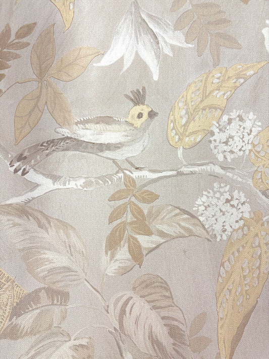 Birds Sing and Flowers Bloom Wallpaper - Cream Beige Shimmer