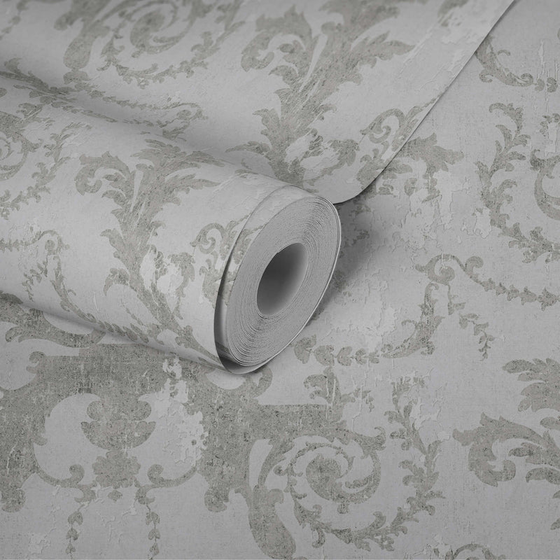 Old World Plaster Wallpaper - Grey Metallic