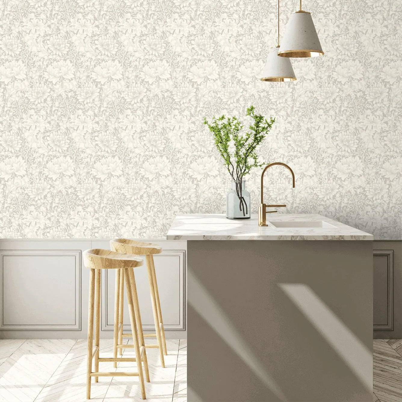 Chrysanthemum - Eden by Morris Wallpaper - Dove