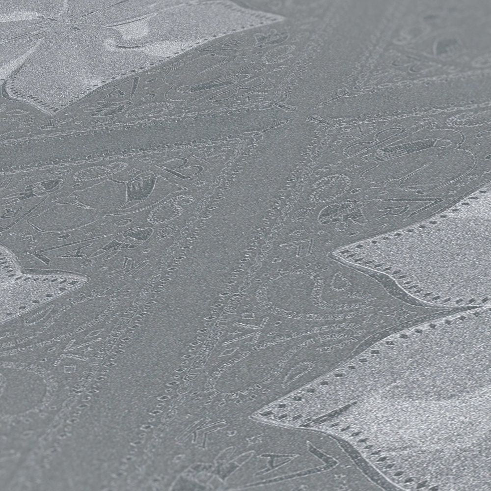 Paisley Block Heavy Weight Wallpaper - Grey