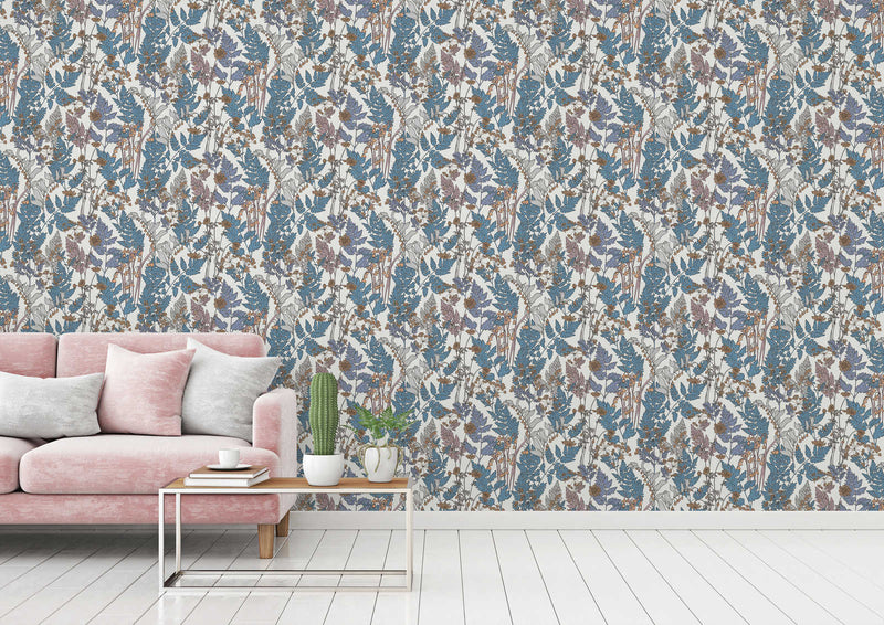 Floral Wallpaper - White/Blue