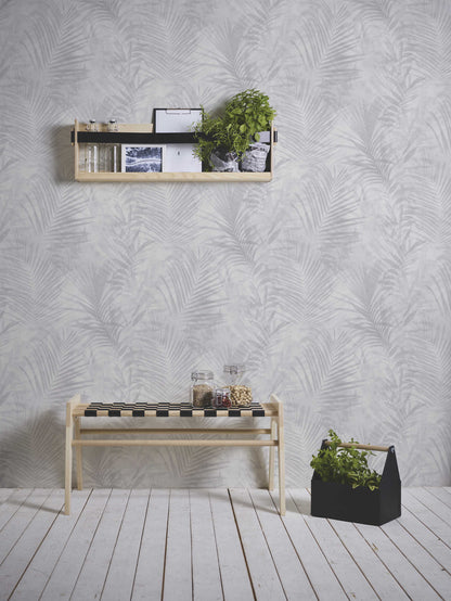 Soft Palm Leaf Wallpaper - Grey