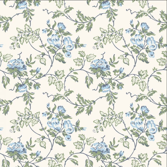 Sample - Dalarna Roses Wallpaper - Blue
