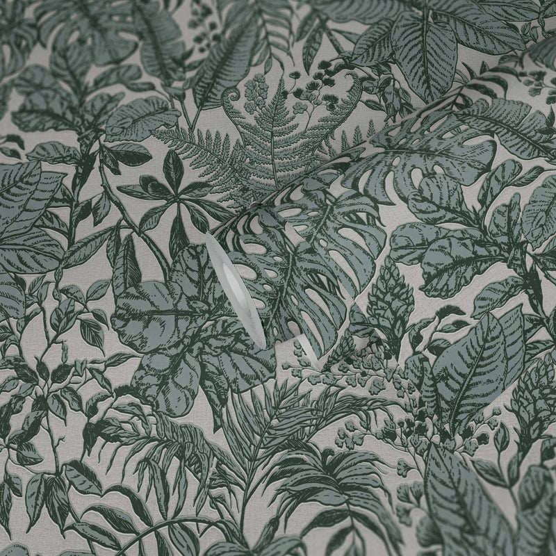 Leafy Dreams, monstera and ferns Wallpaper - Green