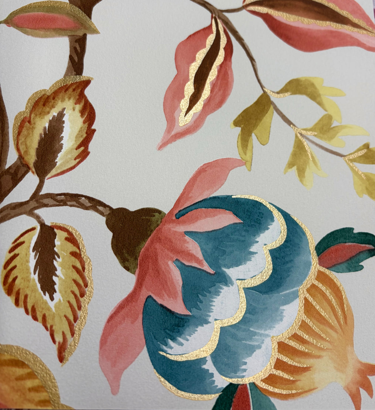 Amaranth – Jacobean Floral Wallpaper – Cream/Teal
