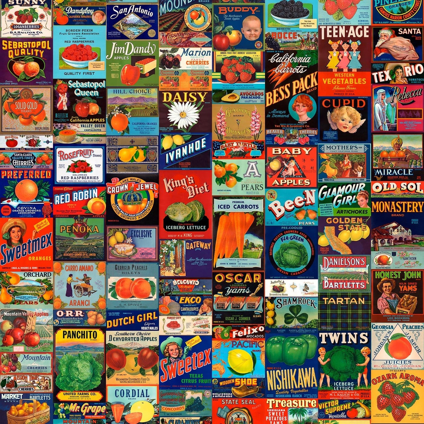 Sample - Crate Labels Wallpaper  by Mr & Mrs Vintage Wallpaper - Fruit & Vegetables Crate Labels