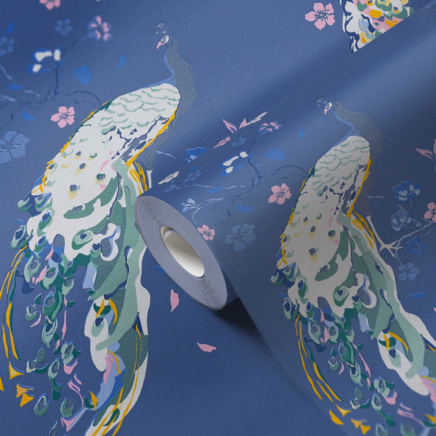Majestic Peacock & Blossom Wallpaper - House of Turnowsky - Blue