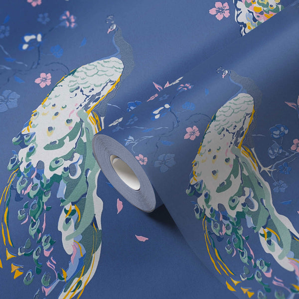 Sample - Majestic Peacock & Blossom Wallpaper - House of Turnowsky - Blue