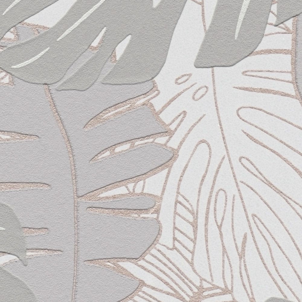 Metallic Monstera Fronds Wallpaper - House of Turnowsky - Beige