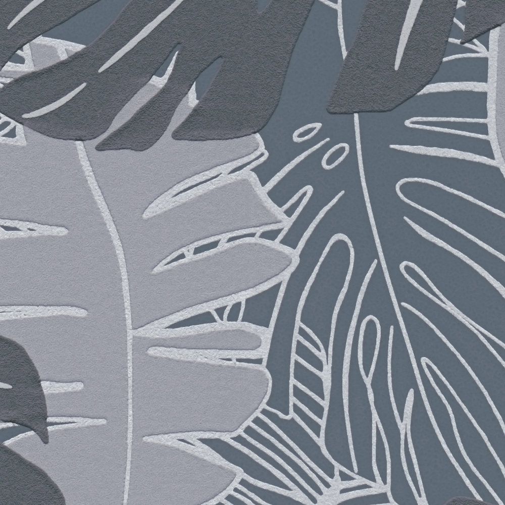 Metallic Monstera Fronds Wallpaper - House of Turnowsky - Blue