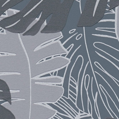 Metallic Monstera Fronds Wallpaper - House of Turnowsky - Blue