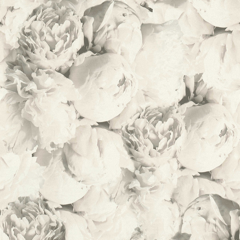 Peony Wallpaper - Grey/White