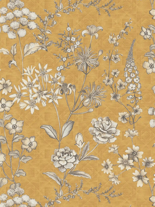 Sample - Stockholm Floral Wallpaper - Yellow Ochre