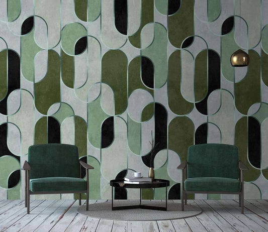 Decovale Ovals  - Green - Custom Sized Wallpaper Mural (per m2)