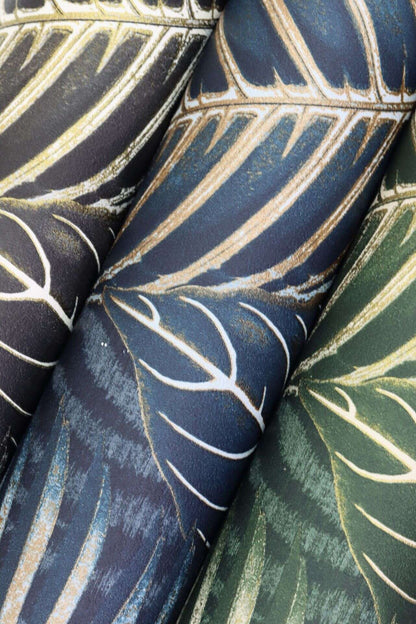 Exotic Leaves Wallpaper - Dark Blue and Copper