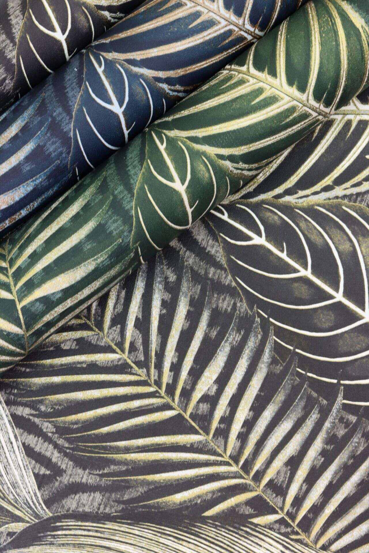 Exotic Leaves Wallpaper - Dark Blue and Copper
