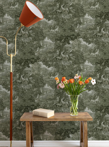 Vintage Landscape - Custom Sized Wallpaper Mural (per m2) - Antique Green