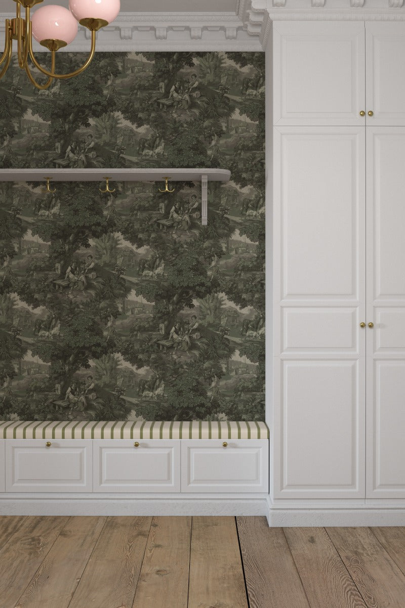 Vintage Landscape - Custom Sized Wallpaper Mural (per m2) - Antique Green