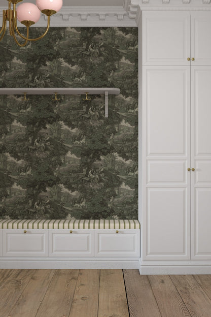 Vintage Landscape - Custom Sized Wallpaper Mural (per m2) - Antique Green