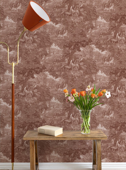 Vintage Landscape - Custom Sized Wallpaper Mural (per m2) - Antique Red