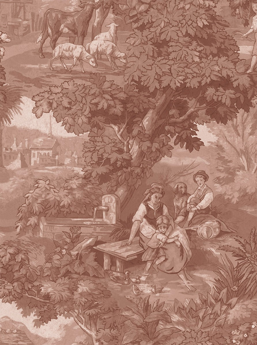 Sample - Vintage Landscape - Custom Sized Wallpaper Mural (per m2) - Antique Red