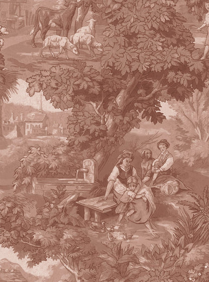Vintage Landscape - Custom Sized Wallpaper Mural (per m2) - Antique Red