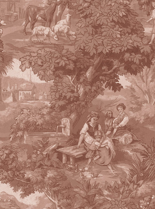 Vintage Landscape - Custom Sized Wallpaper Mural (per m2) - Antique Red