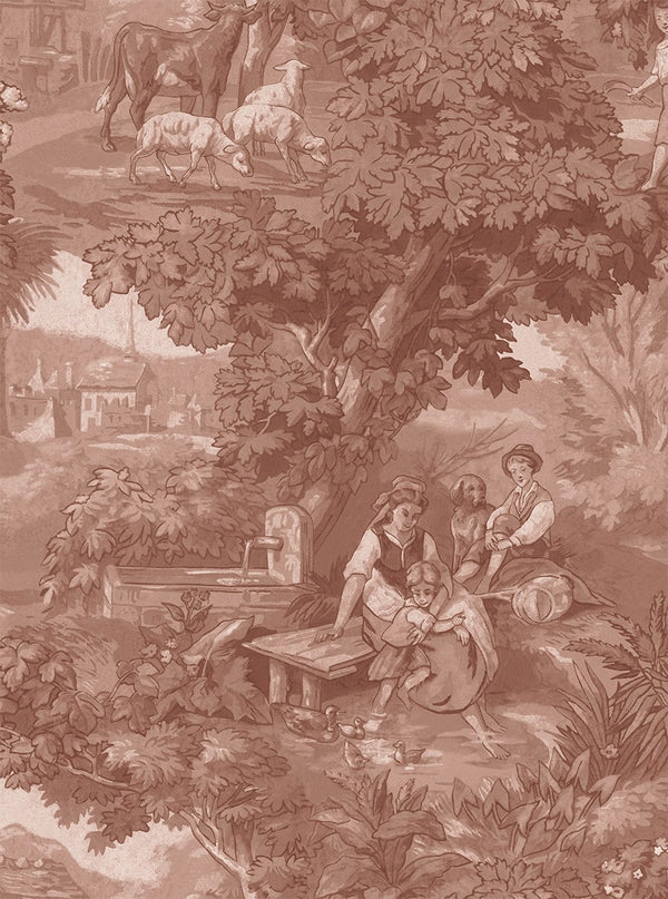Sample - Vintage Landscape - Custom Sized Wallpaper Mural (per m2) - Antique Red