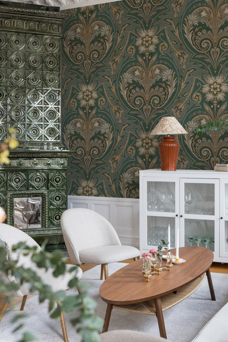 Oscar Antique Medallion - Custom Sized Wallpaper Mural (per m2) - Green