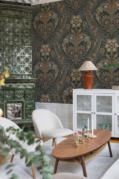 Oscar Antique Medallion - Custom Sized Wallpaper Mural (per m2) - Dark Grey