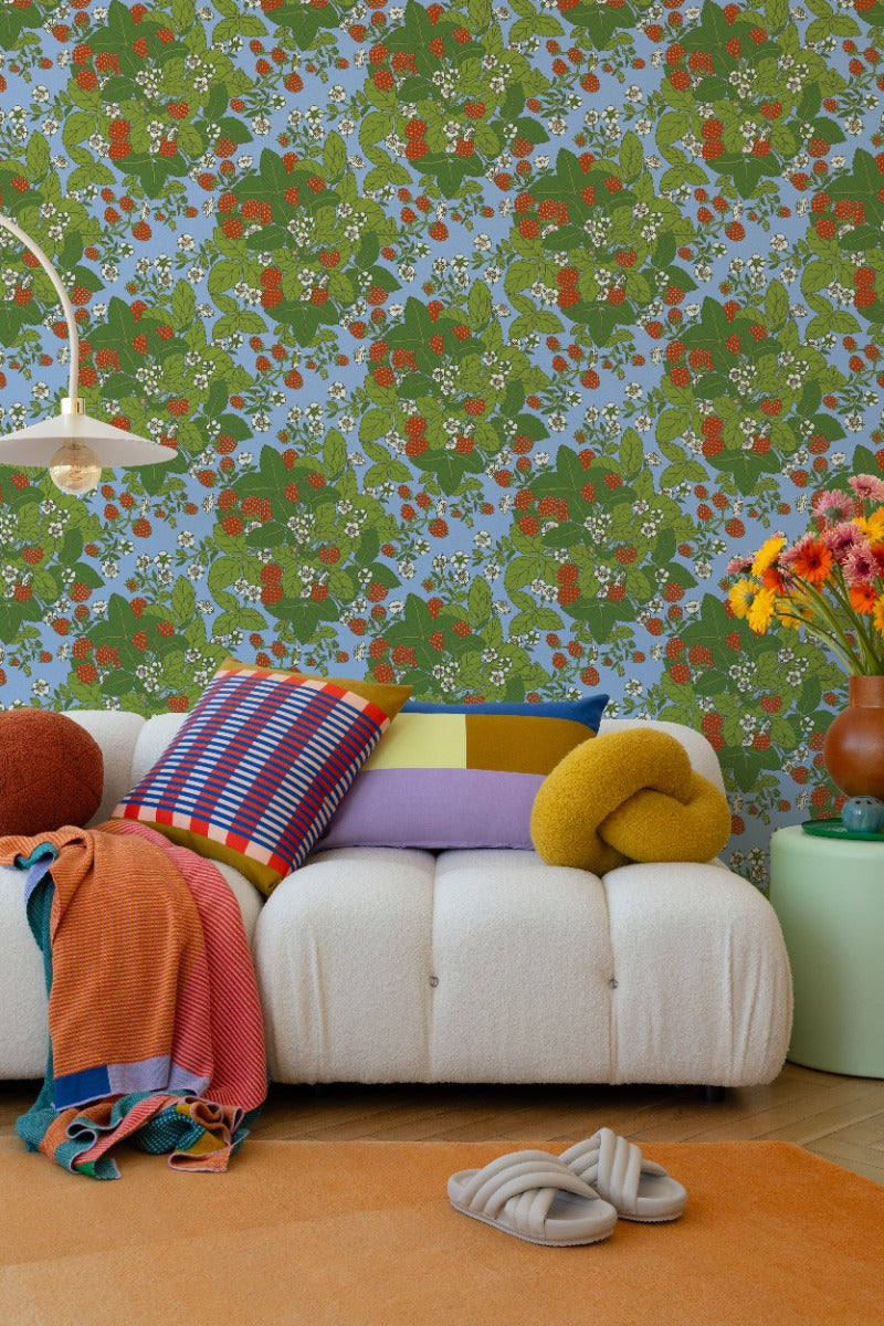 Strawberry Fields - Custom Sized Wallpaper Mural (per m2) - Blue Multi