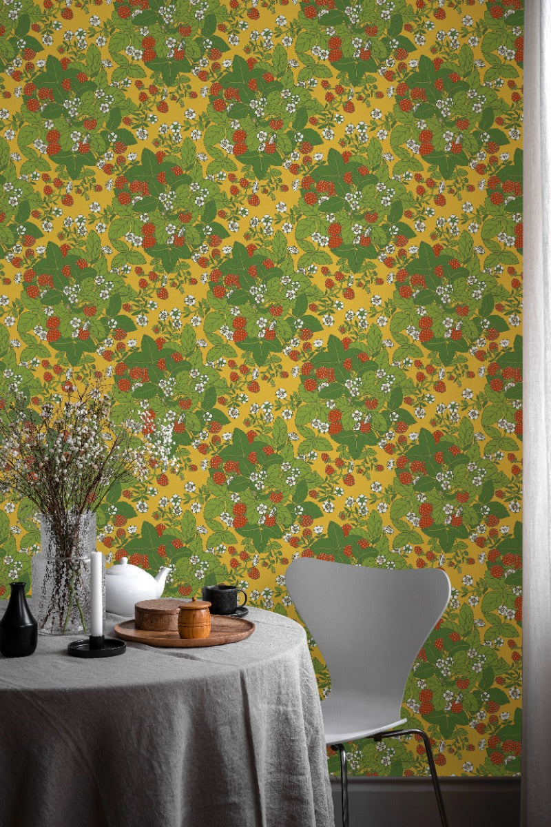 Strawberry Fields - Custom Sized Wallpaper Mural (per m2) - Yellow Multi