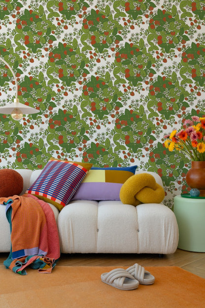 Strawberry Fields - Custom Sized Wallpaper Mural (per m2) - White Multi