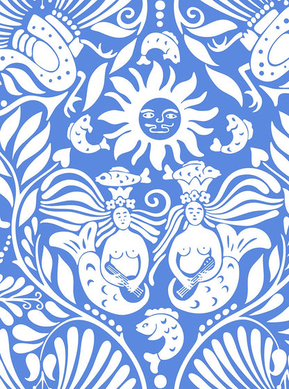Mermaid Groove - Custom Sized Wallpaper Mural (per m2) - Blue