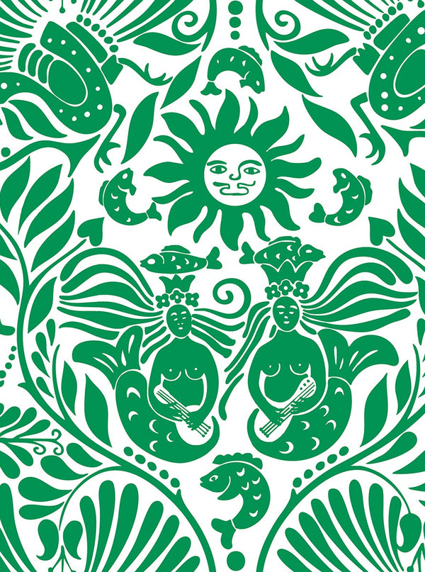 Sample - Mermaid Groove - Custom Sized Wallpaper Mural (per m2) - Green