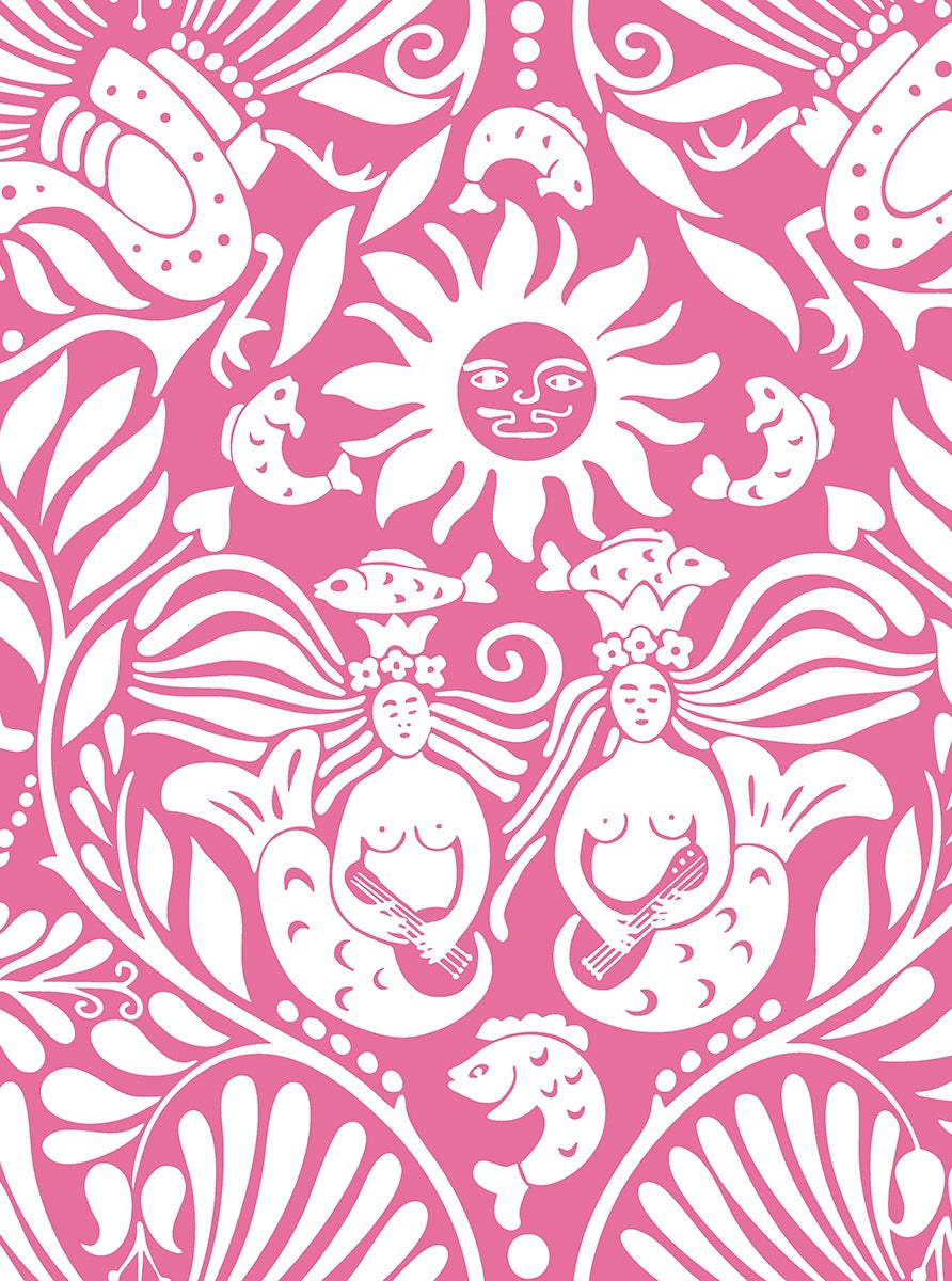 Sample - Mermaid Groove - Custom Sized Wallpaper Mural (per m2) - Pink