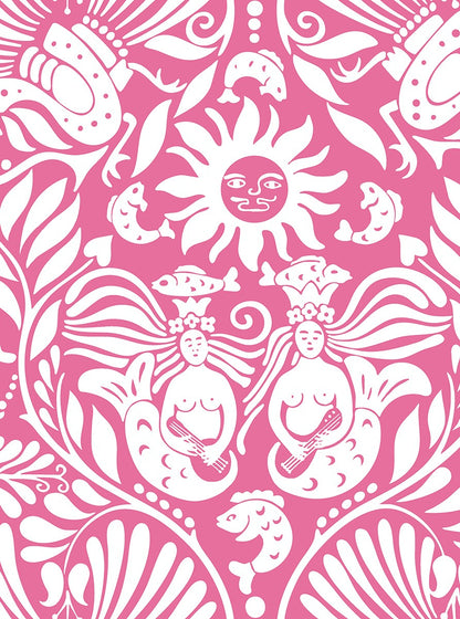 Mermaid Groove - Custom Sized Wallpaper Mural (per m2) - Pink