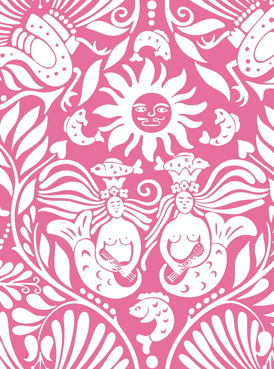 Mermaid Groove - Custom Sized Wallpaper Mural (per m2) - Pink