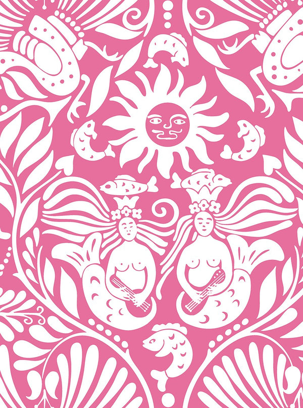 Sample - Mermaid Groove - Custom Sized Wallpaper Mural (per m2) - Pink