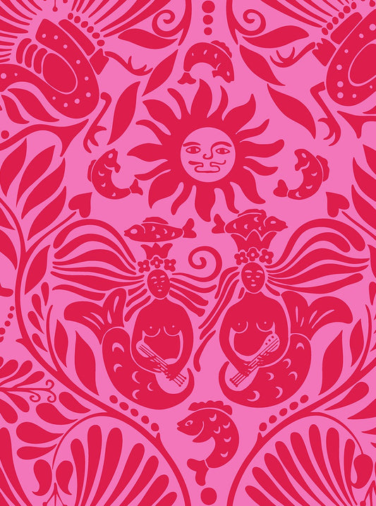 Mermaid Groove - Custom Sized Wallpaper Mural (per m2) - Red
