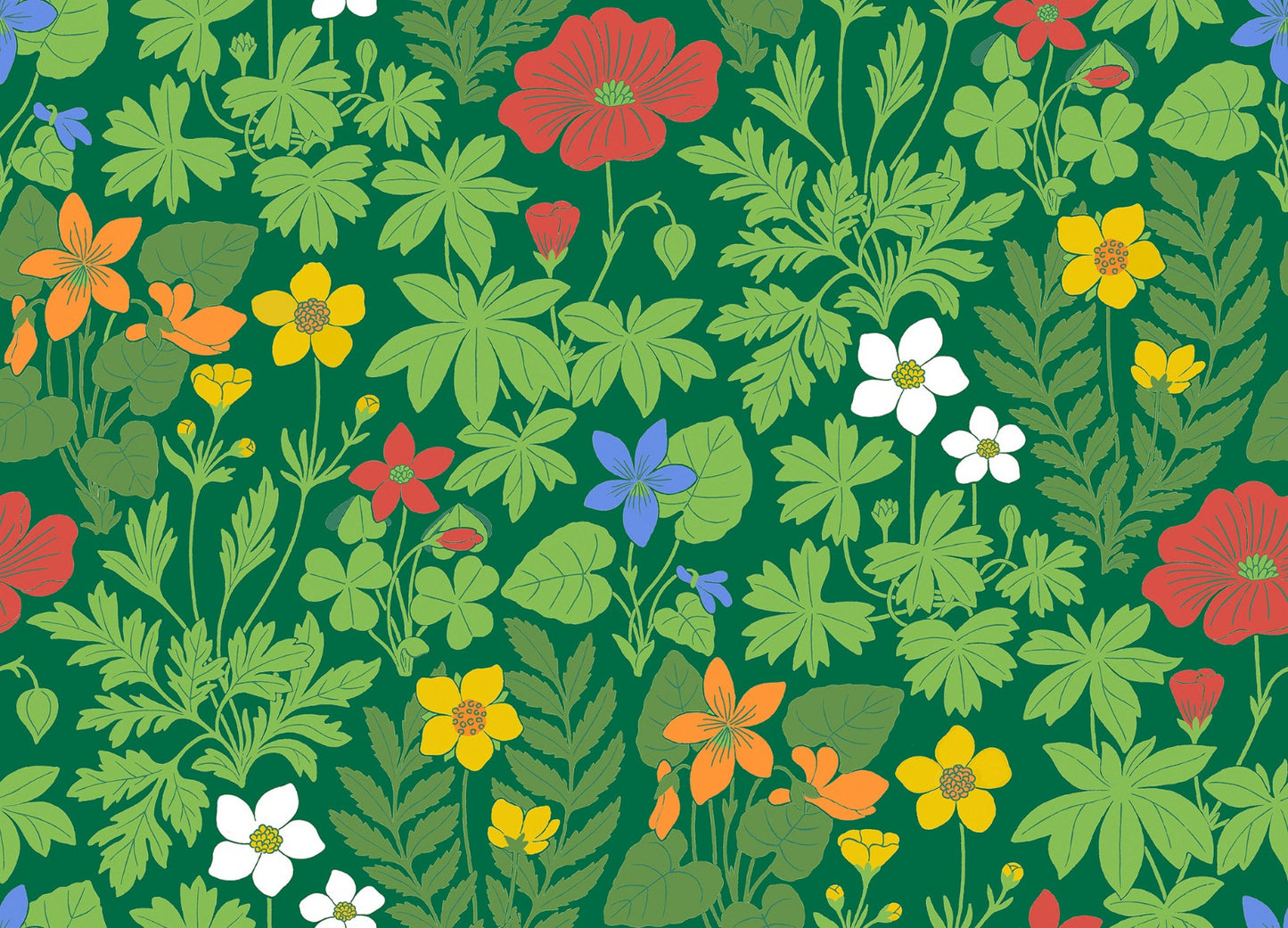 Retro Flowers - Custom Sized Wallpaper Mural (per m2) - Green