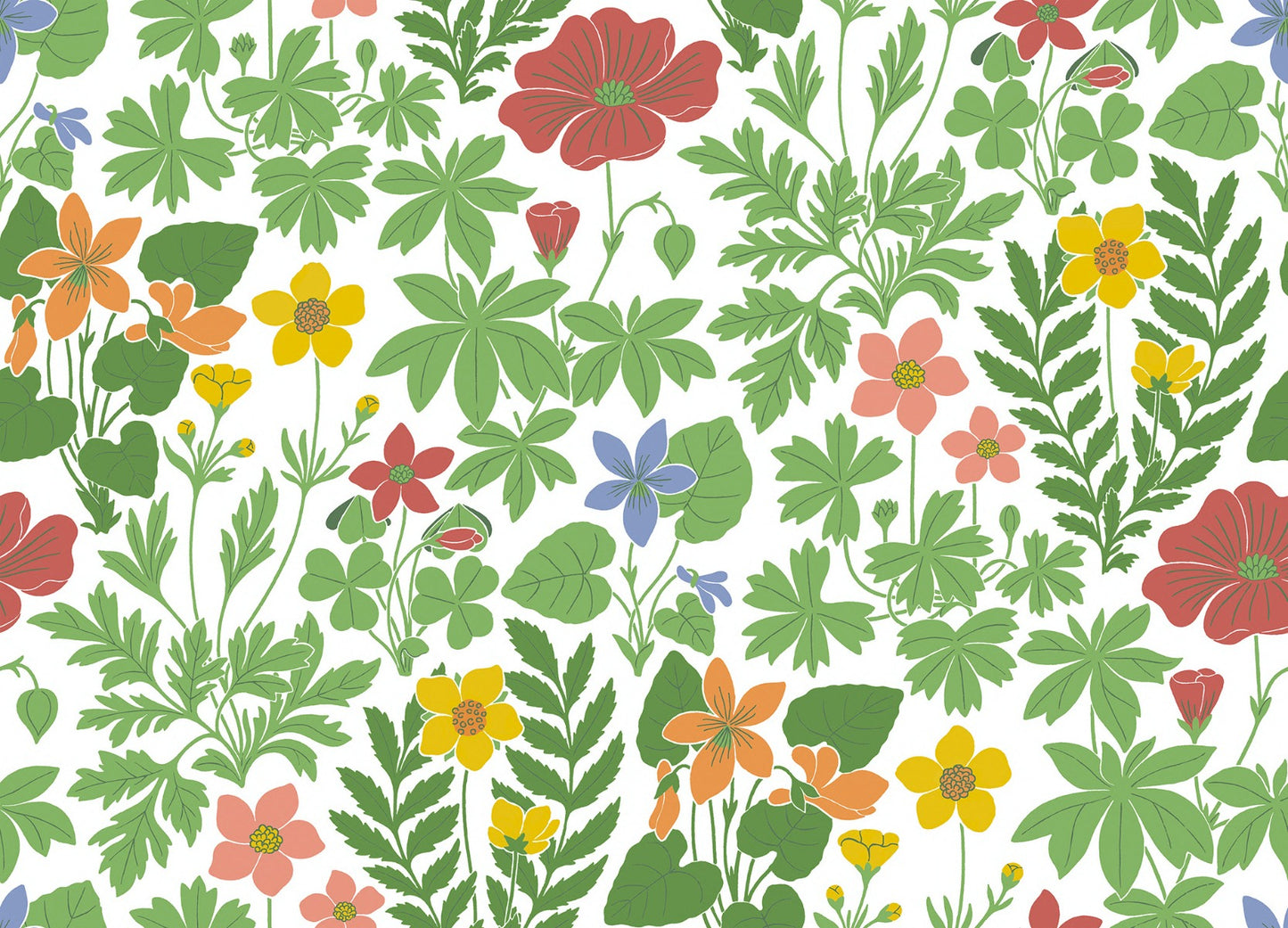 Retro Flowers - Custom Sized Wallpaper Mural (per m2) - White Multi
