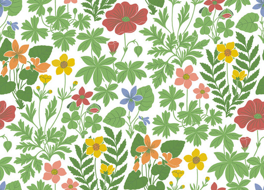 Retro Flowers - Custom Sized Wallpaper Mural (per m2) - White Multi