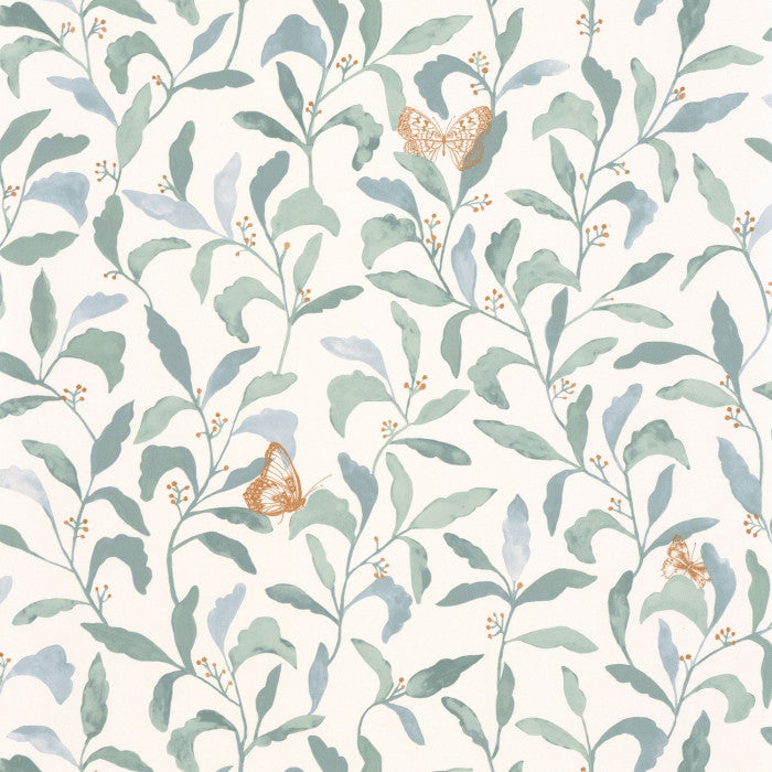 Sample - Green Life Sweet Butterfly Wallpaper - Bleu Grise Or