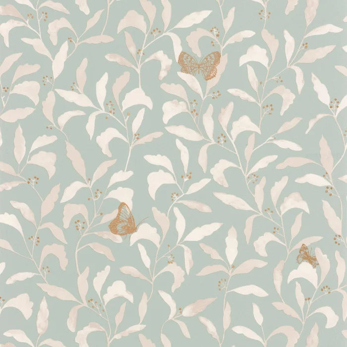 Green Life Sweet Butterfly Wallpaper - Vert D'eau Or - Discontinuing