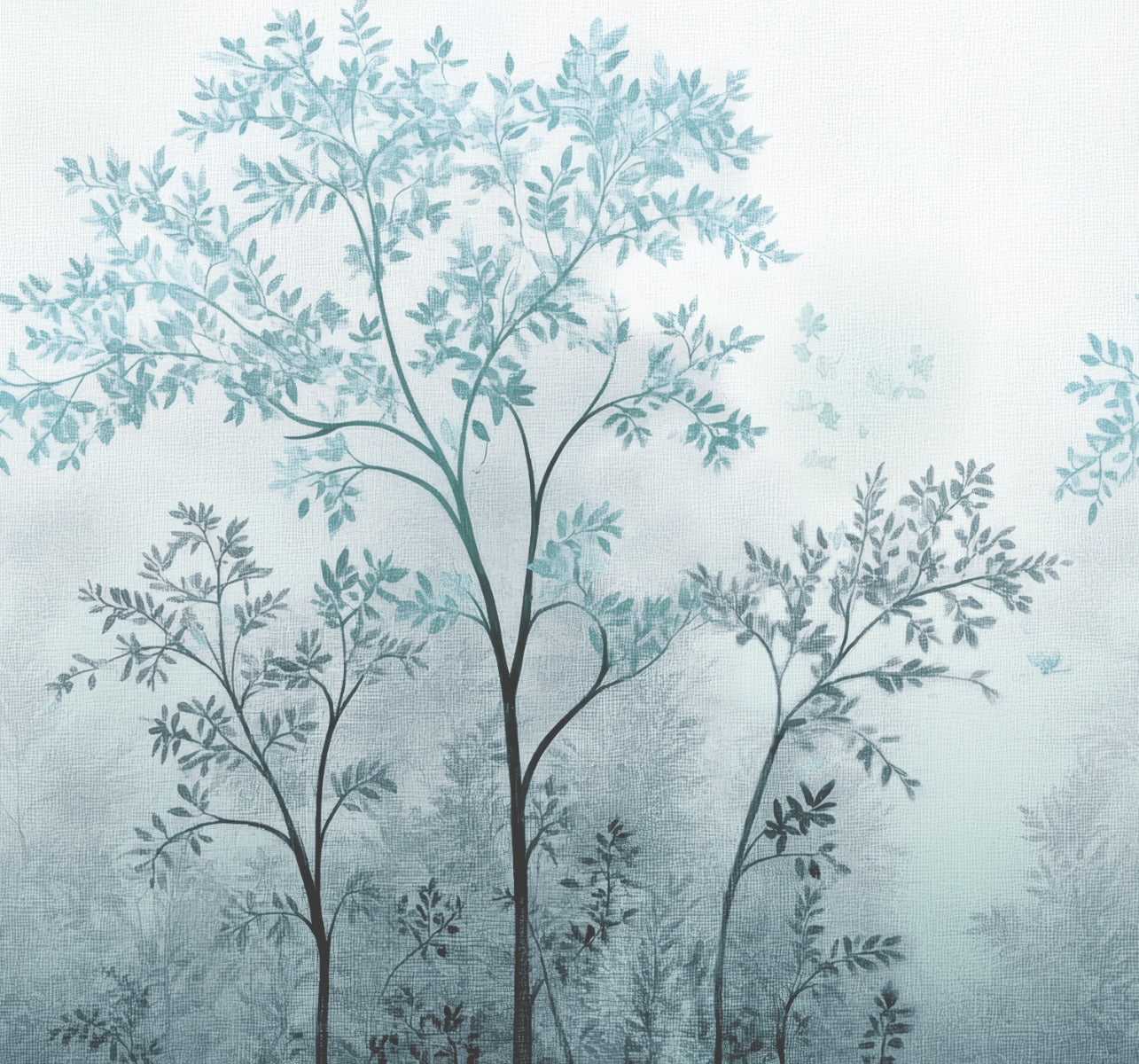Misty Morning Tree - Custom Sized Wallpaper Mural (per m2) - Blue