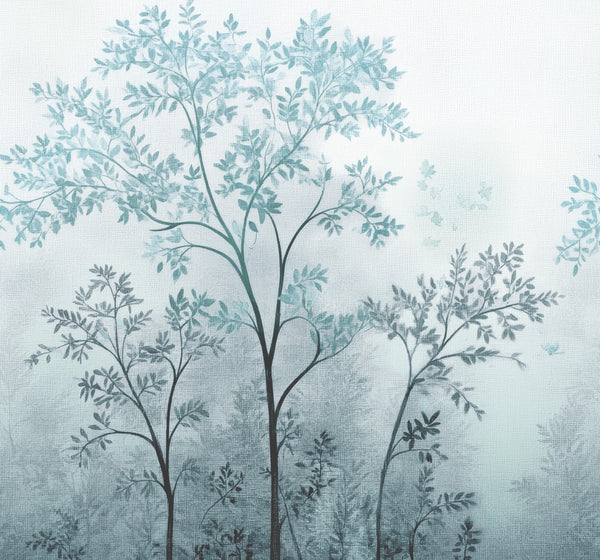 Sample - Misty Morning Tree - Custom Sized Wallpaper Mural (per m2) - Blue